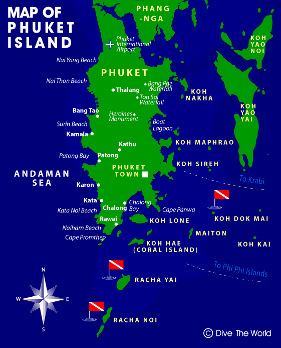 Map of Phuket Island - Dive The World Thailand